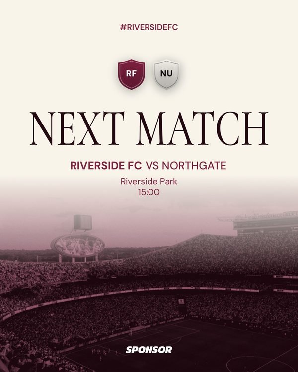 A next match card with both crests over a stadium photograph.